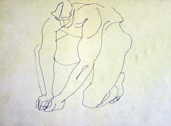 Mand nøgen på knæ I af Henri Gaudier Brzeska