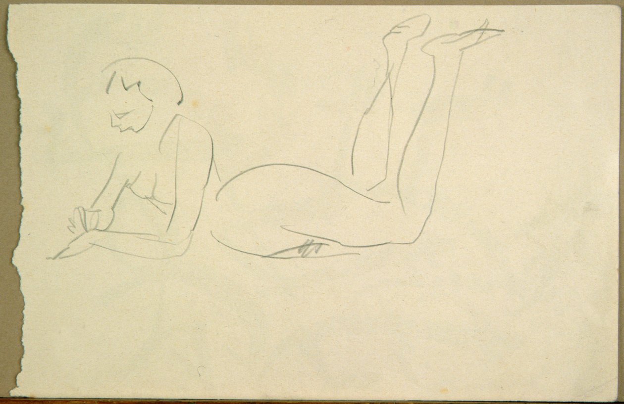Nøgen pige lægger sig på gulvet (blæk på papir) af Henri Gaudier Brzeska