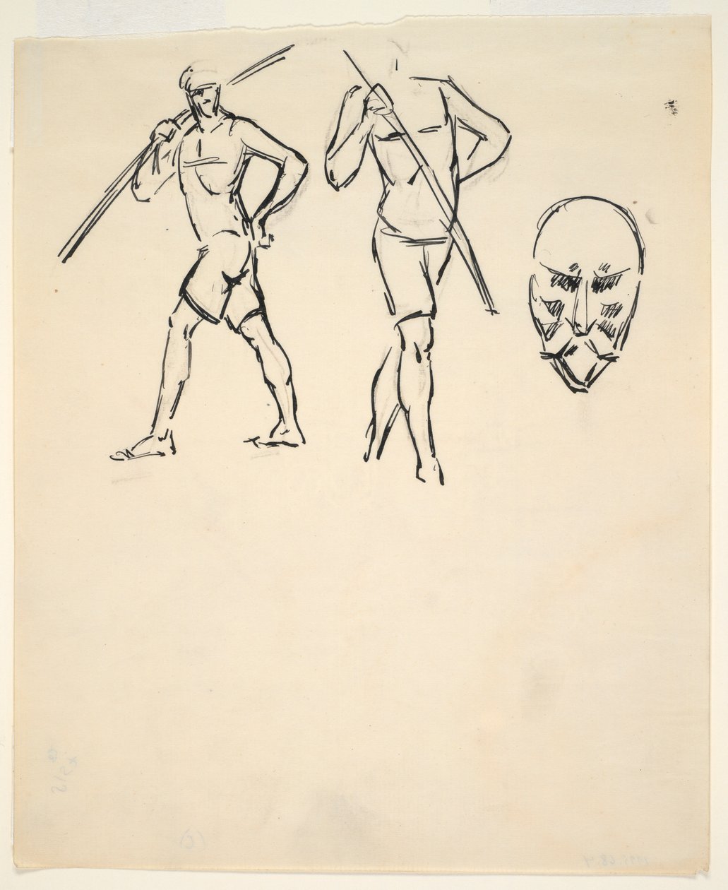 Skitseark [To figurer og stiliseret hoved] af Henri Gaudier Brzeska