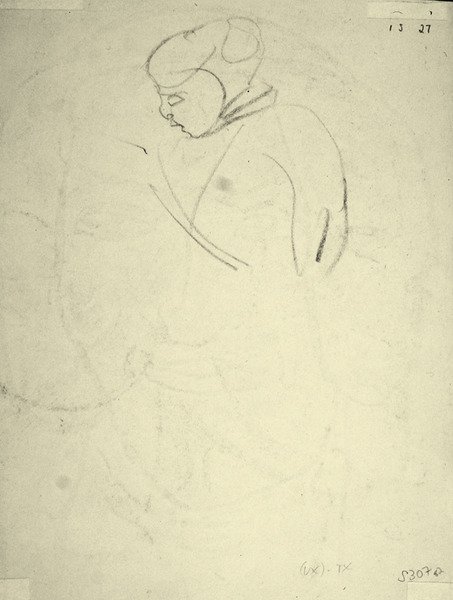 Studie af en kvinde, der kigger ned (sort kridt på papir) af Henri Gaudier Brzeska