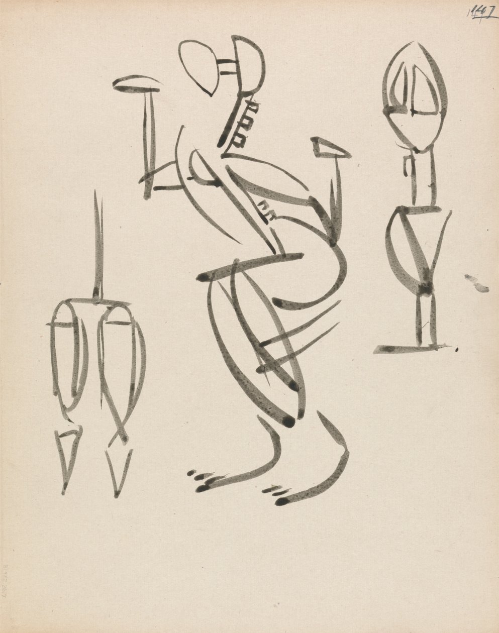 Tre figurstudier af Henri Gaudier Brzeska