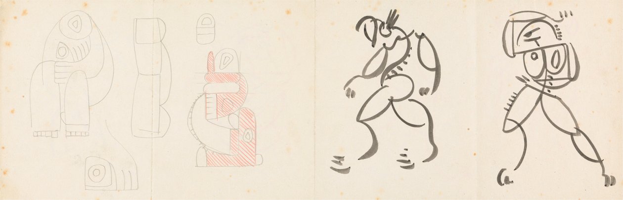 To dansende figurer og fem studier til en mor og barn-gruppering af Henri Gaudier Brzeska
