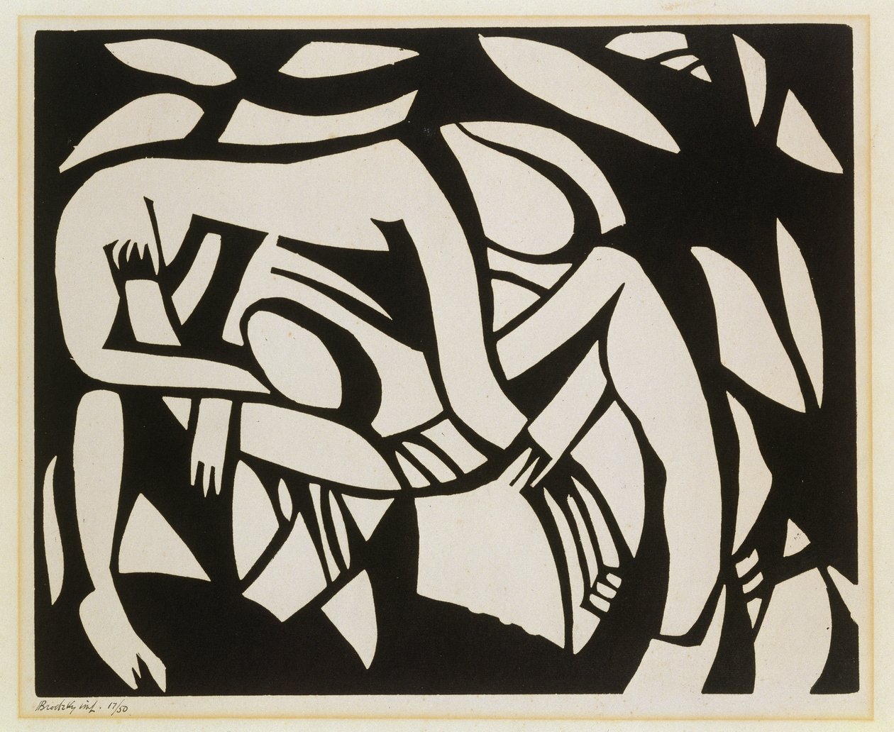 Wrestlers, ca. 1914 (linosnit) af Henri Gaudier Brzeska