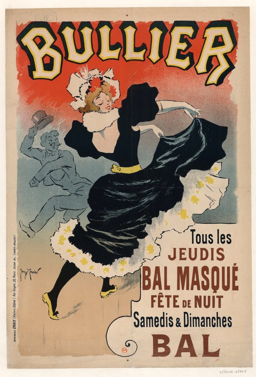 Bullier, hver torsdag Bal-maske, natfest, 1896. af Henri Georges Meunier