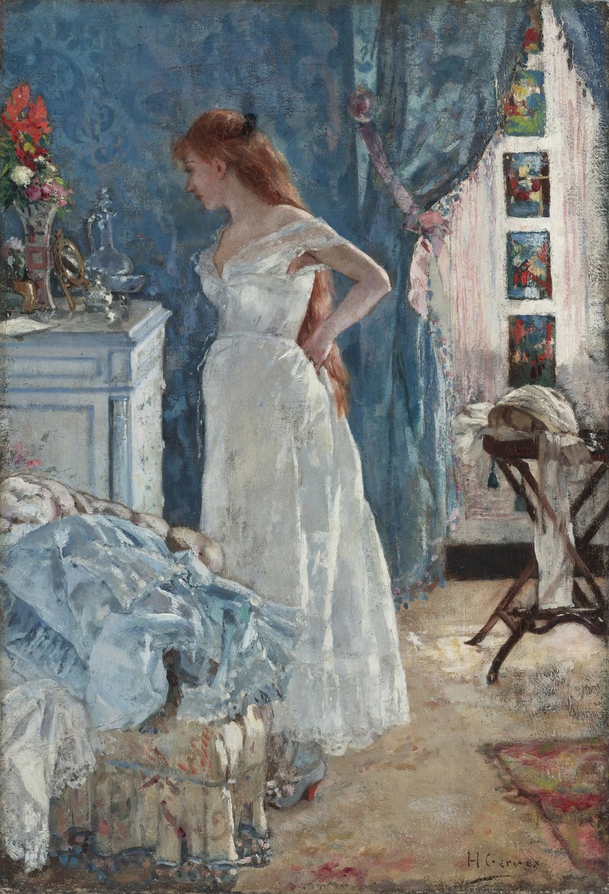 ""Toilettet"" Ung pige i negligee - Maleri af Henri Gervex (1852-1929) Privat samling af Henri Gervex