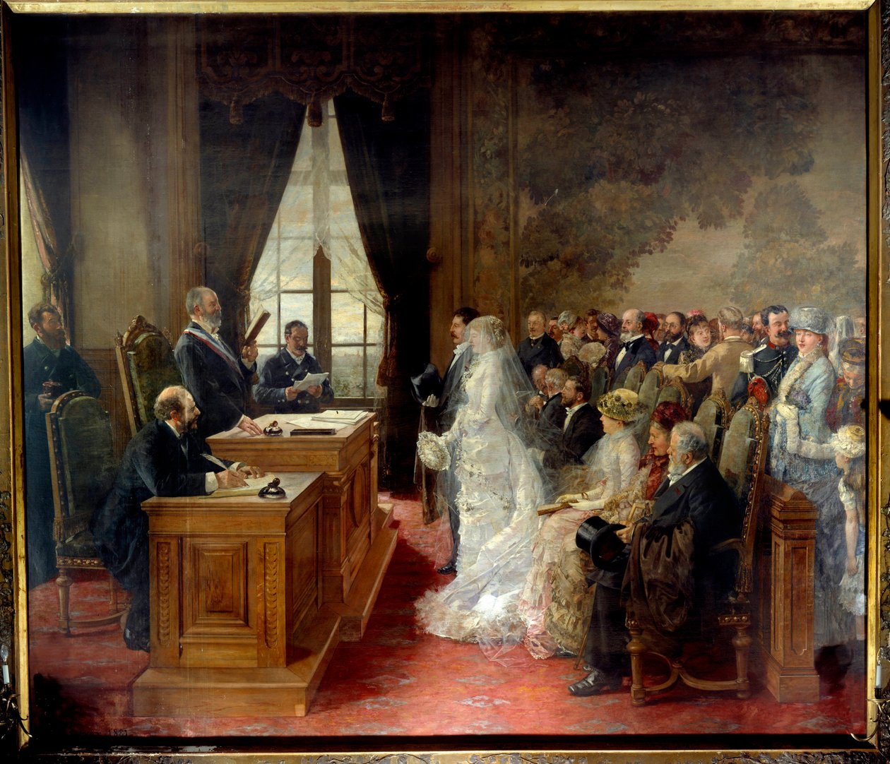 Mathurin Moreaus borgerlige vielse fandt sted i Paris Rådhus i 1881. Maleri af Henri Gervex (1852-1929) af Henri Gervex