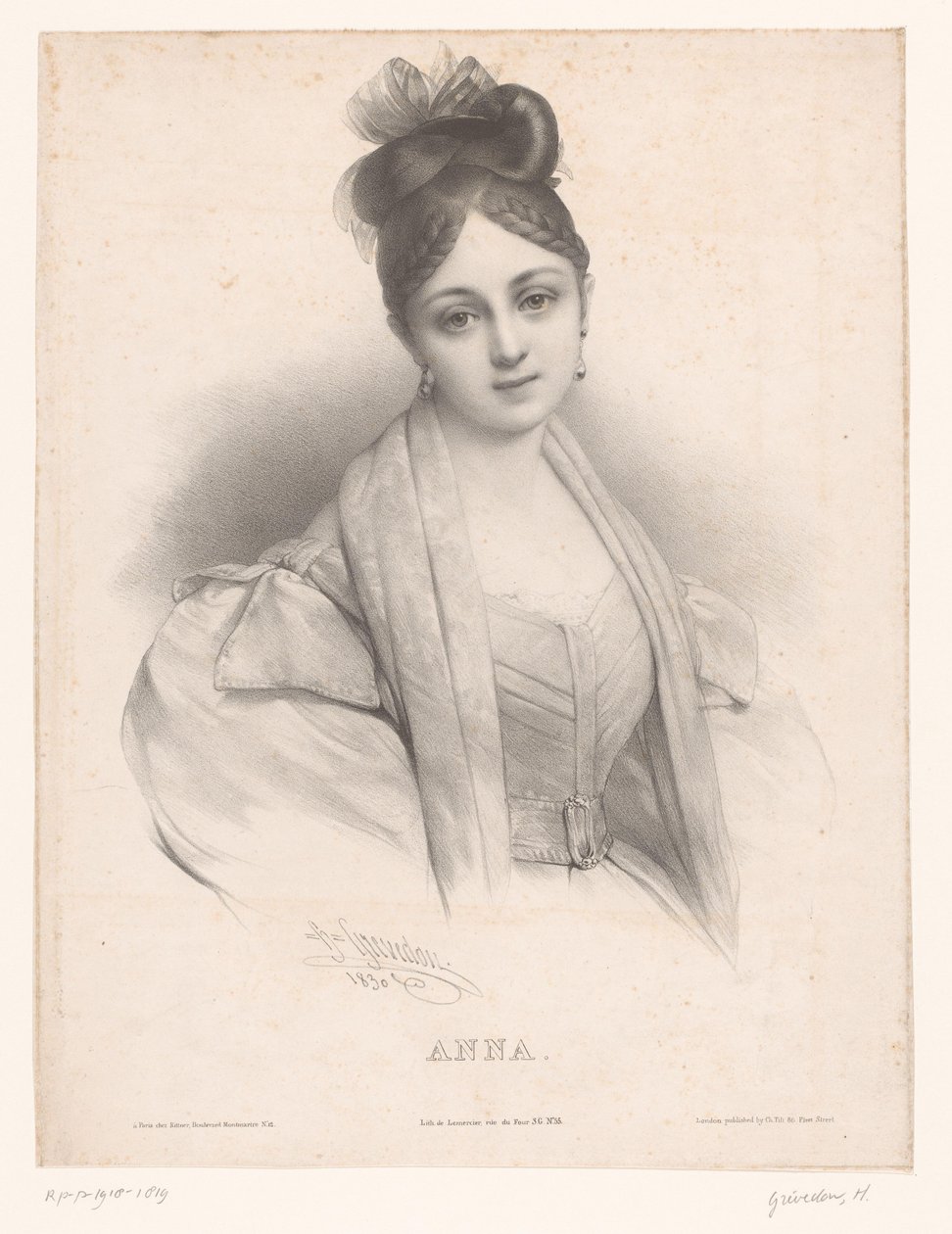 En van Anna Anna (titel på objekt) Dames met namen ifølge het alfabet (serietitel) Kvinders alfabet eller samling af femogtyve fantasyportrætter (serietitel) af Henri Grevedon