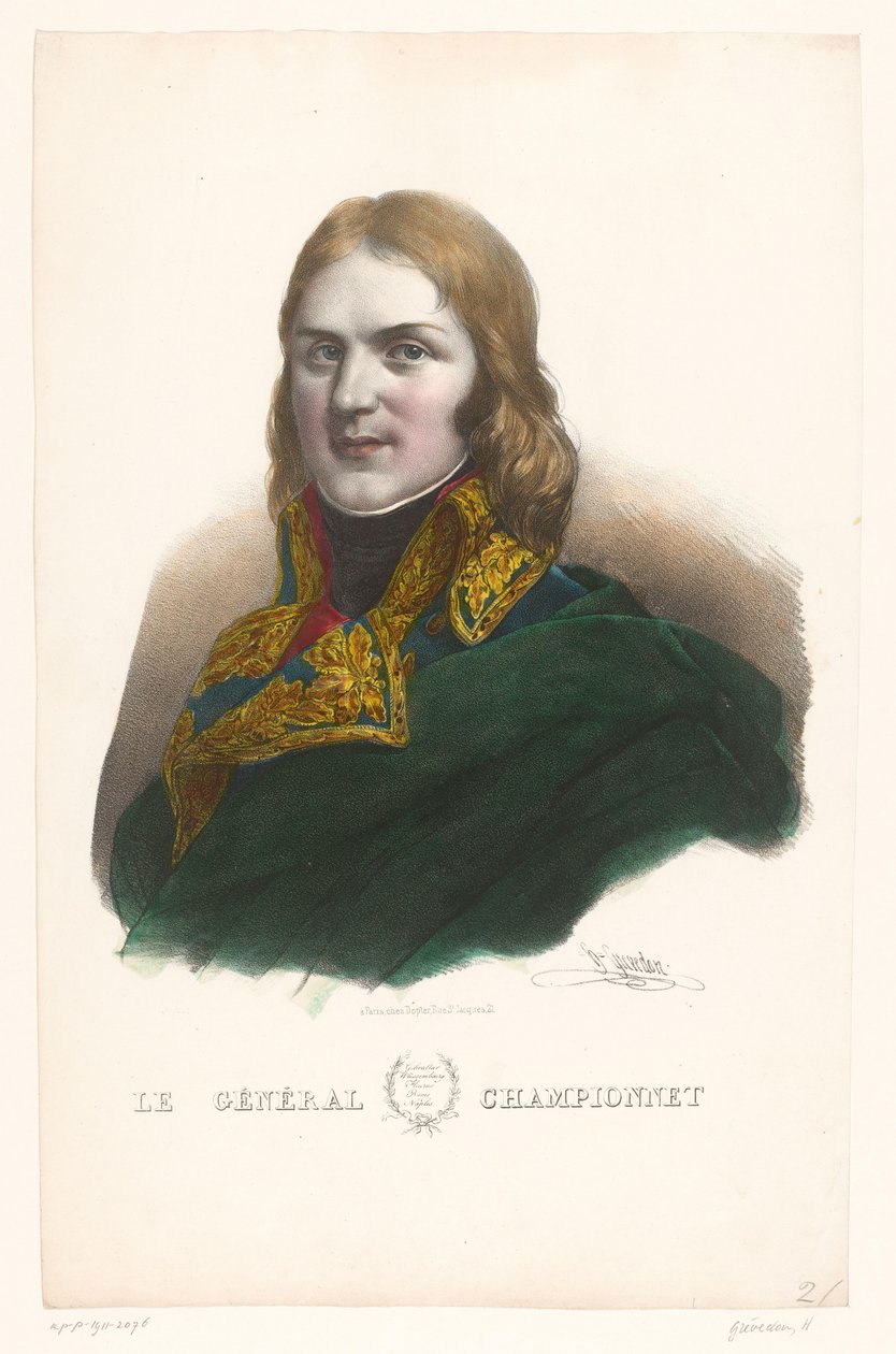 Portræt af Jean-Étienne Championnet Le General Championnet (titel på objekt) Generals of the Empire (serietitel) af Henri Grevedon