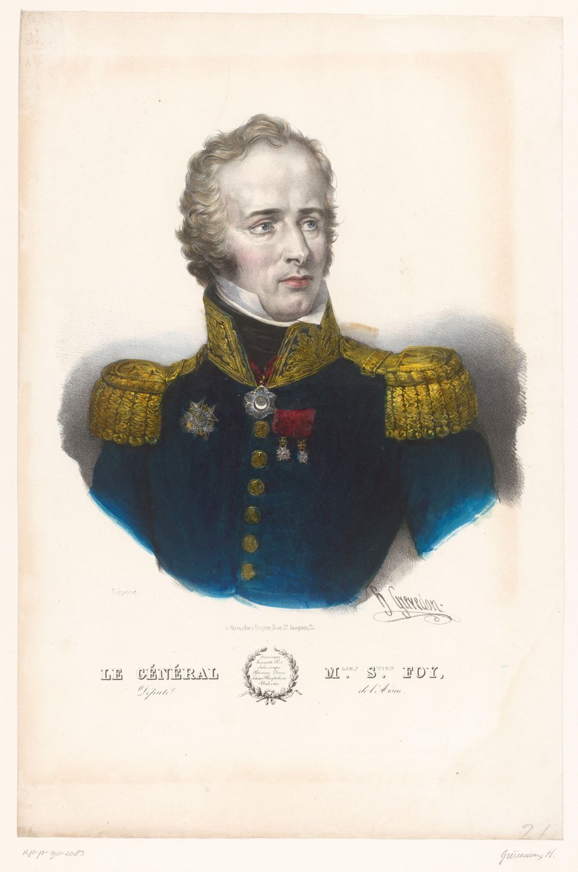 Portræt af Maximilian Sebastien Foy General M.lien S.tien Foy, MP for Aisne (titel på objekt) Generals van het Keizerrijk (serietitel) af Henri Grevedon