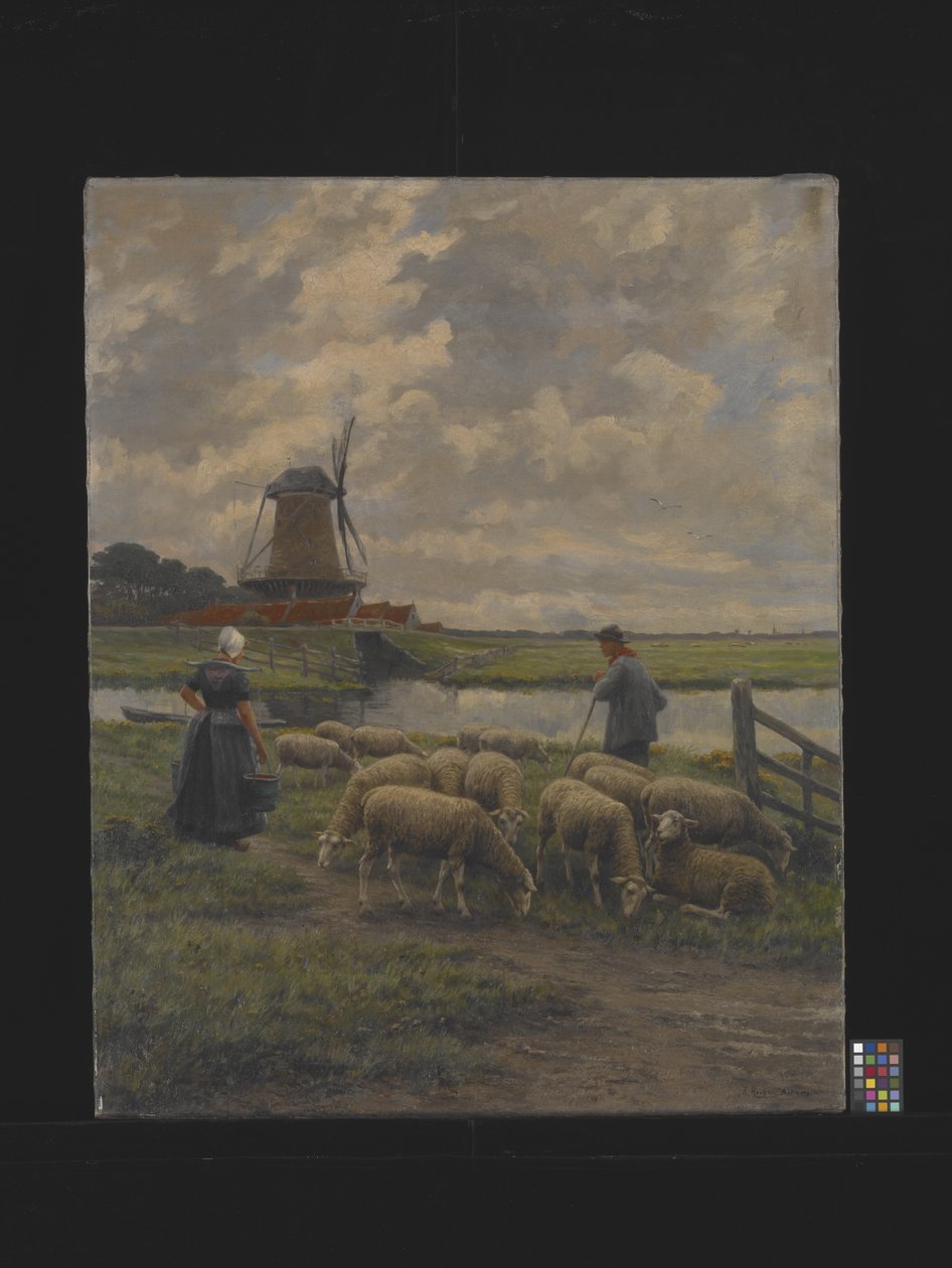 Pastoralt landskab med vindmølle, ukendt dato (olie på lærred) af Henri Houben