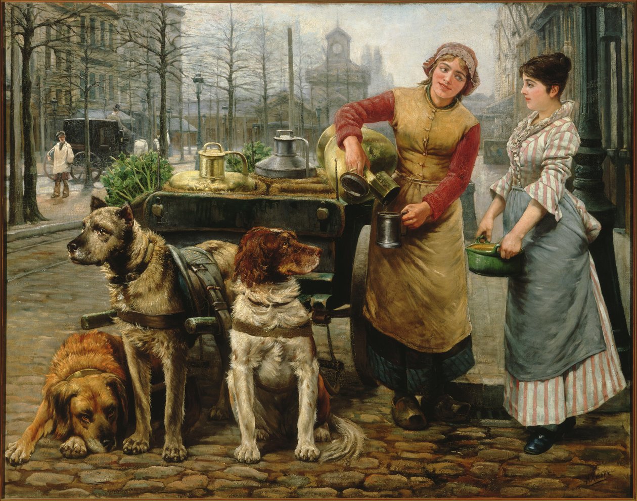 Mælkepigen med hundevogn på De Keyserlei i Antwerpen, ca. 1890. af Henri Houben
