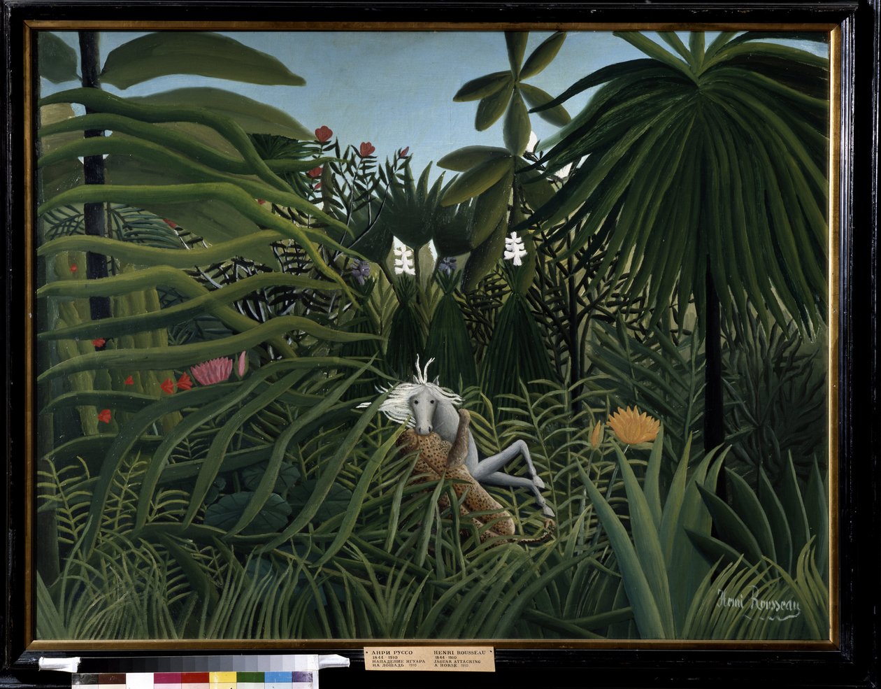 Hest angrebet af en jaguar. Maleri af Henri Rousseau kaldet Douanier Rousseau (1844-1910) af Henri J.F. Rousseau