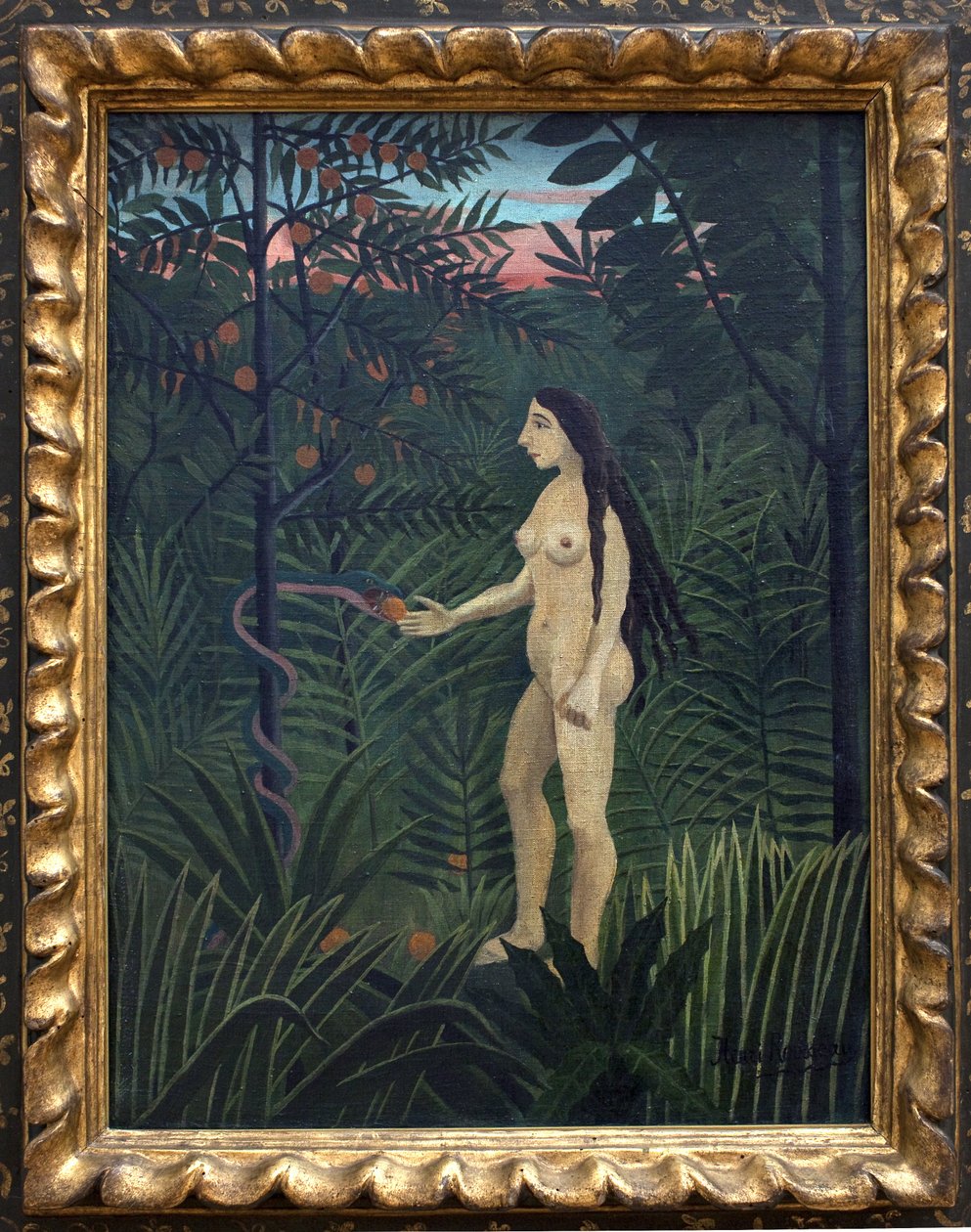 Eva i det jordiske paradis. Maleri af Henri Rousseau dit le Douanier Rousseau (1844-1910), olie på lærred, ca. 1906-1907. Fransk kunst, 20. århundrede, naif kunst. Kunsthalle, Hamborg, Tyskland. af Henri J.F. Rousseau