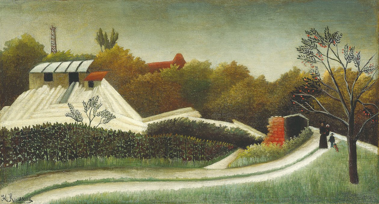 Savværk, Udkanten af Paris, ca. 1893-95 (olie på lærred) af Henri J.F. (1844 1910) Rousseau
