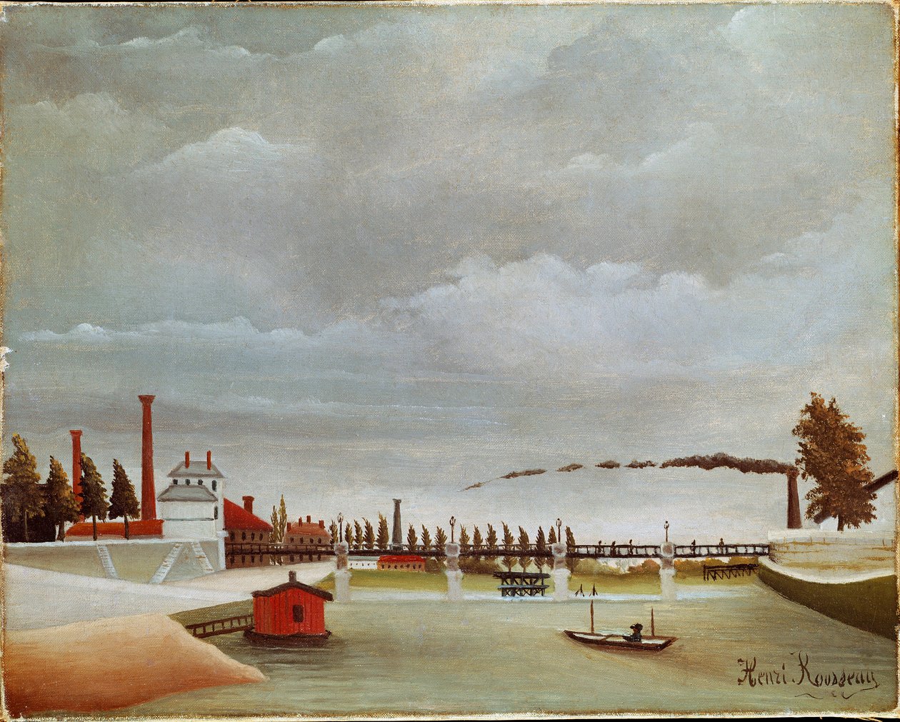 Seines bredder. Landskab af Seinen (eller Seines bred). Maleri af Henri Rousseau dit Le Douanier Rousseau (1844-1910) af Henri J.F. Rousseau