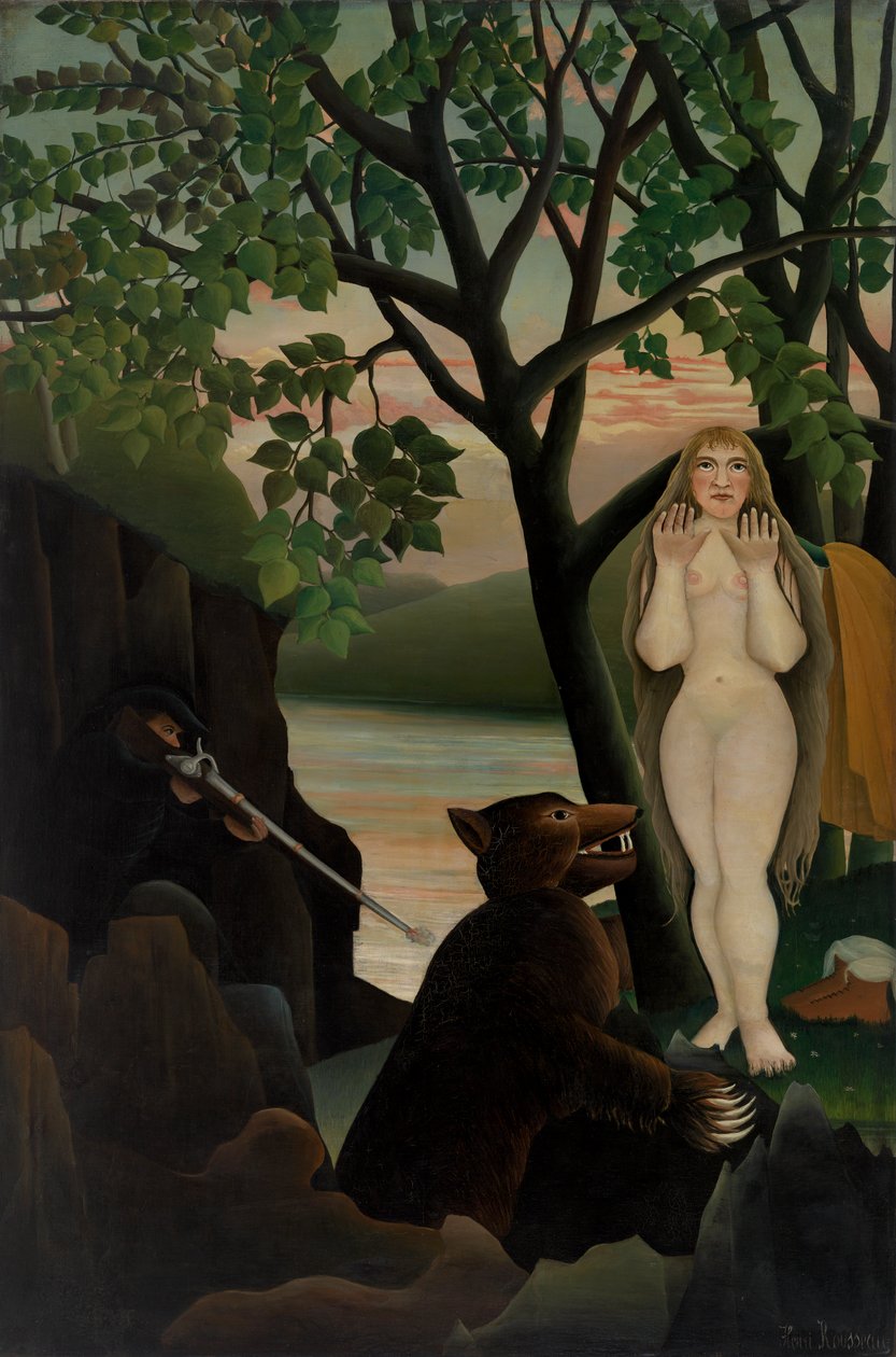 Nøgen og bjørn, 1901 af Henri J.F. 1844 1910 Rousseau