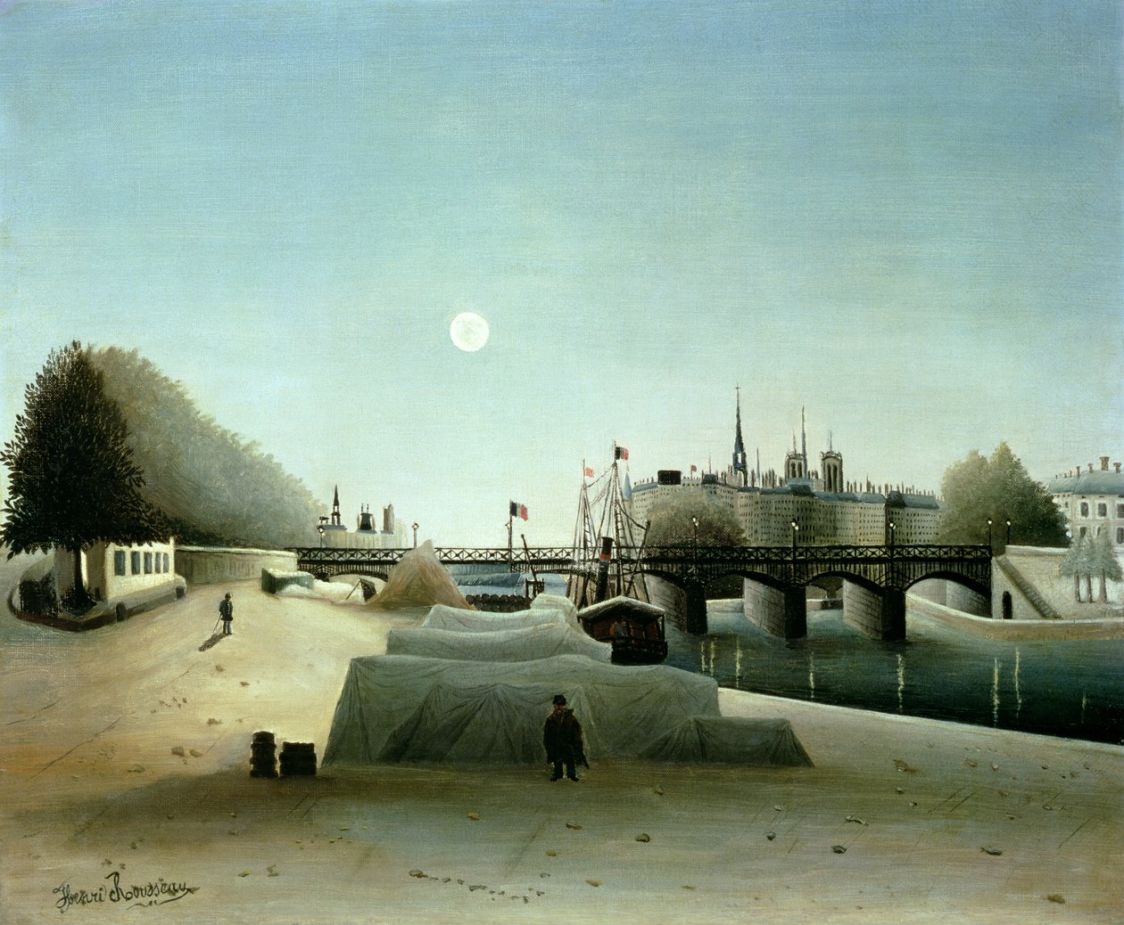 En udsigt over Ile Saint-Louis fra Port Saint-Nicolas, aften, ca. 1888 af Henri J.F. Rousseau