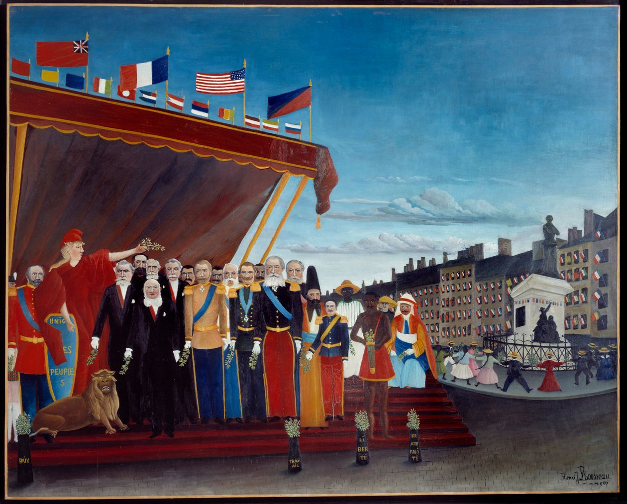 Repræsentant for fremmede magter hylder republikken som et tegn på fred Maleri af Henri Rousseau dit le Douanier Rousseau af Henri J.F. Rousseau