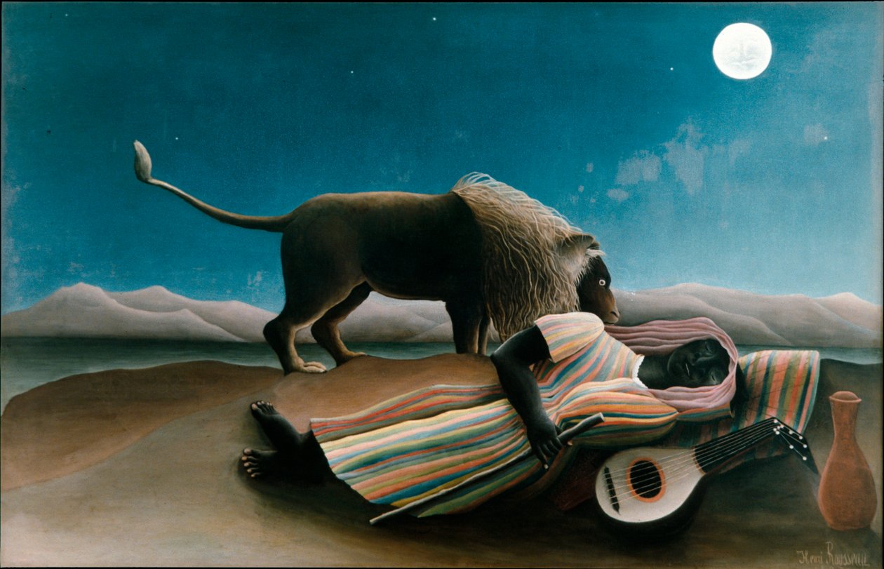 The Sleeping Gypsy Painting af Henry Rousseau dit le Douane Rousseau af Henri J.F. Rousseau