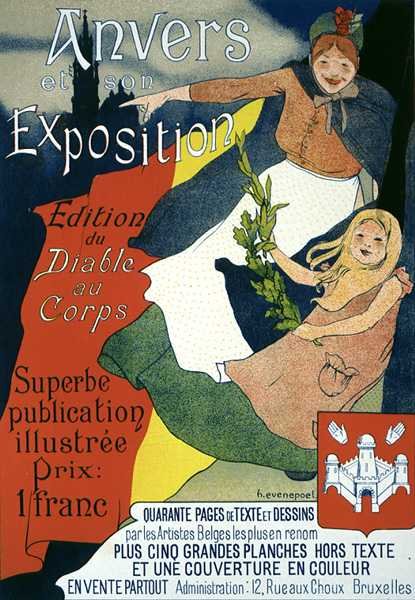 Gengivelse af en plakat, der reklamerer for den illustrerede publikation fra Antwerp Exposition (farve litho) af Henri Jacques Edouard Evenepoel