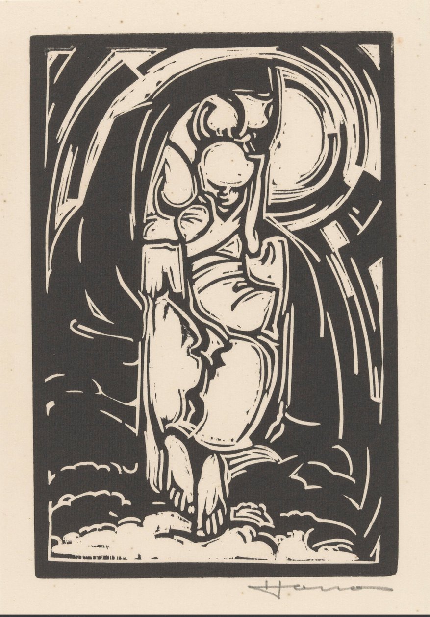 Figur, der holder hagen af Henri Jonas (signed by artist)