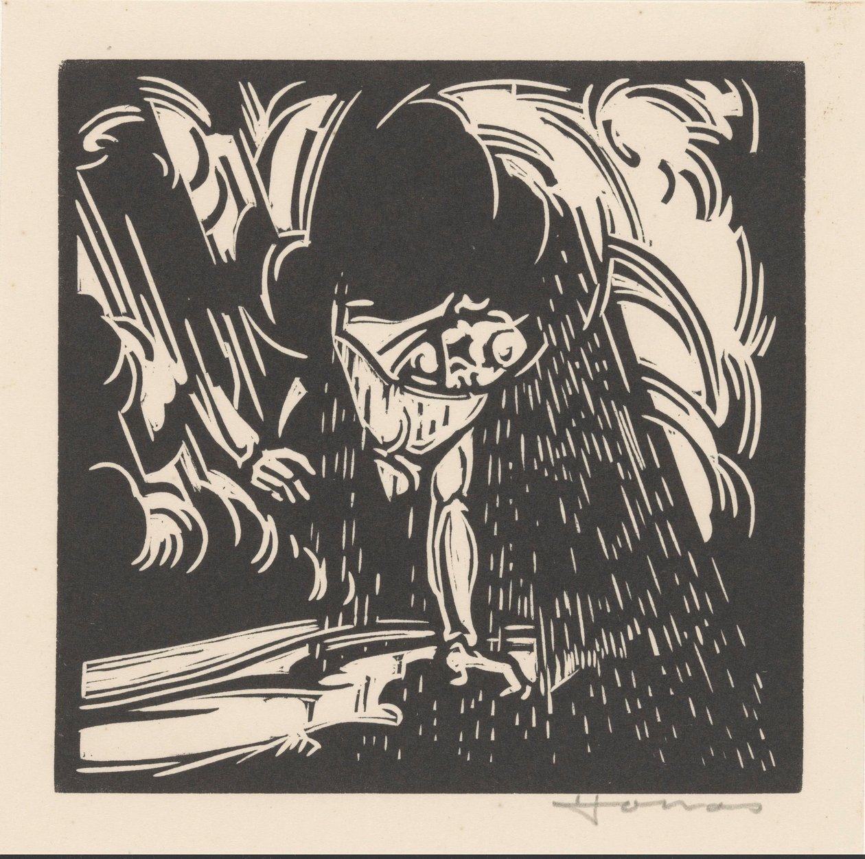 Personificering af regnen over et landskab af Henri Jonas (signed by artist)