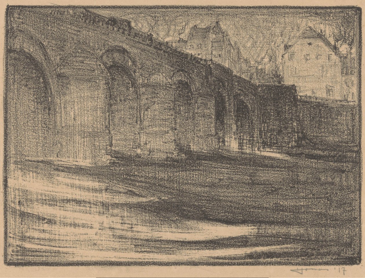 St Servaas-broen over Maas i Maastricht af Henri Jonas (signed by artist)