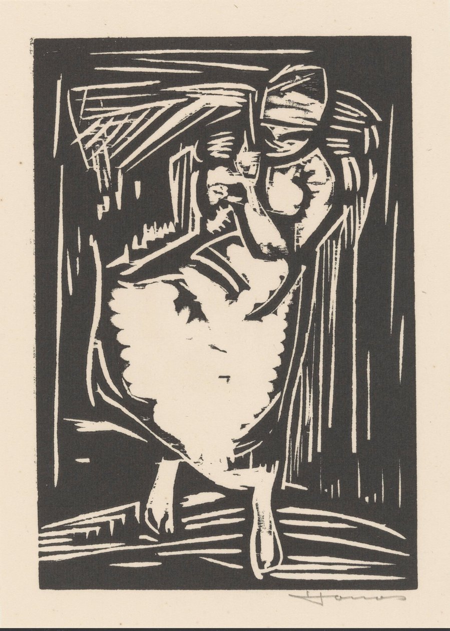 Kvinde bærer en taske på ryggen af Henri Jonas (signed by artist)