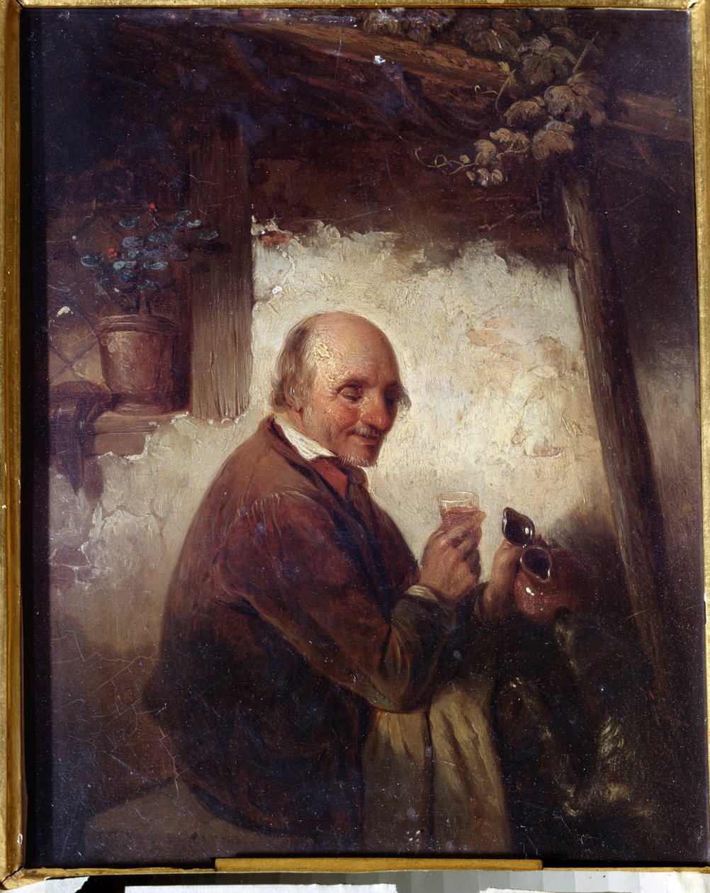 ""The Man with a Wine Glass" (Man with a Wine Glass) Maleri af Henri Joseph Gommarus Carpentero (1820-1874) 1800-tallets Ivan Kramskoy Museum of Fine Arts (eller Kramskoi) i Voronezh (Voronezh), Rusland. af Henri Joseph Gommarus Carpentero