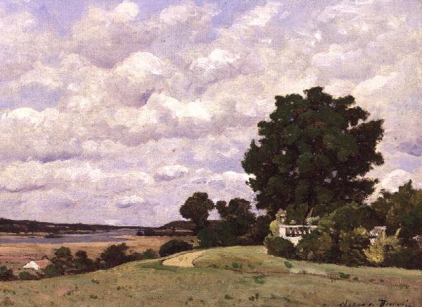 Landskab med flod fra haven ved Chateau de Beauvoir af Henri Joseph Harpignies