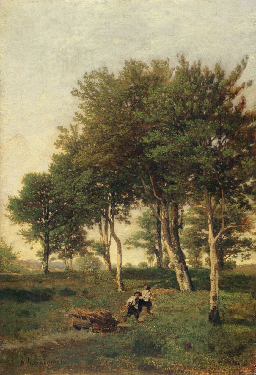 Landskab med to drenge, der bærer brænde, 1894 af Henri Joseph Harpignies