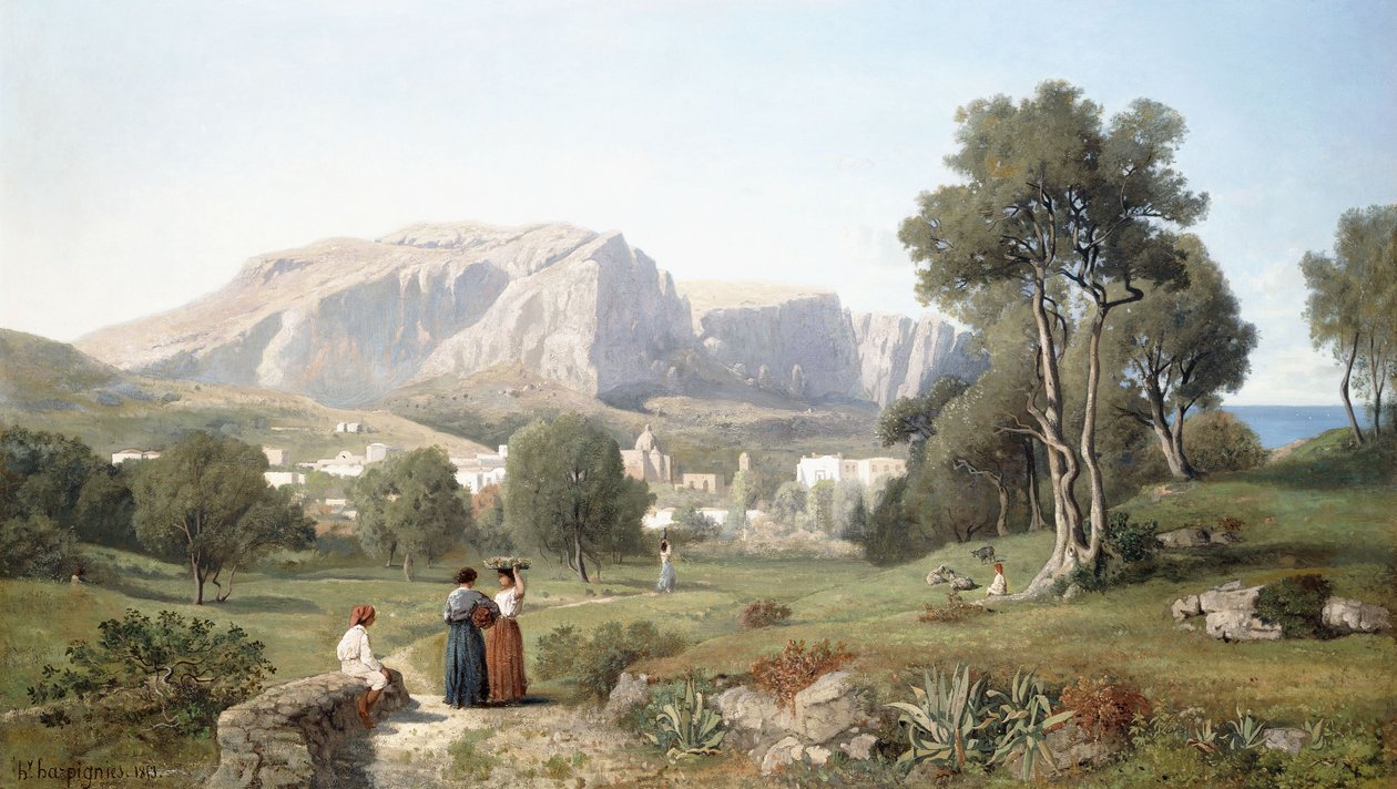 Nyder udsigten over øen Capri i Napoli-bugten, 1853 af Henri Joseph Harpignies