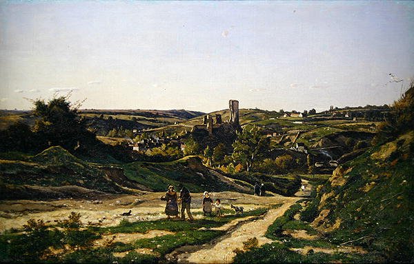 Slottet og landsbyen Herisson af Henri Joseph Harpignies