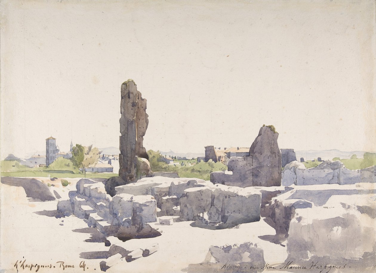 Udsigt over Colosseum fra Domitianus basilika og det flaviske palads, Rom, 1864. af Henri Joseph Harpignies