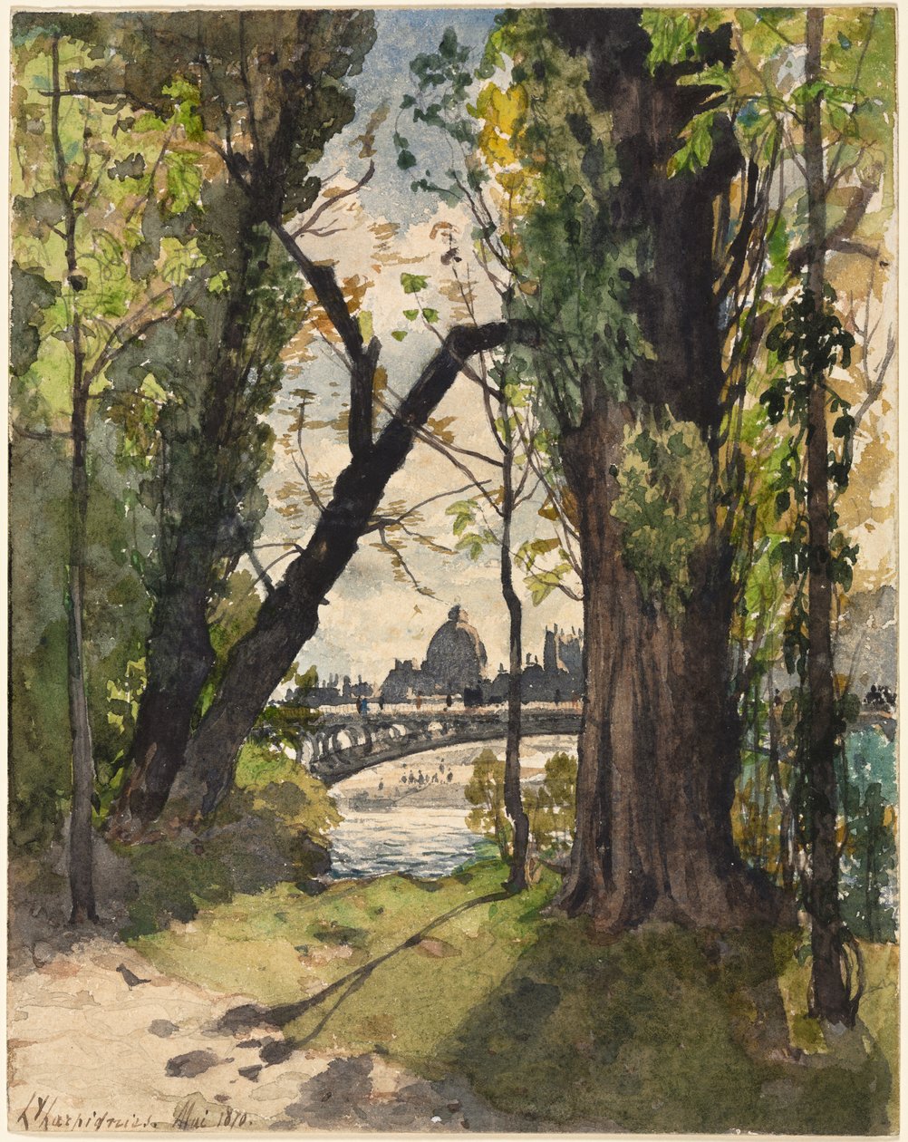 Udsigt over Institut de France fra foden af Pont Royal, 1870. af Henri Joseph Harpignies