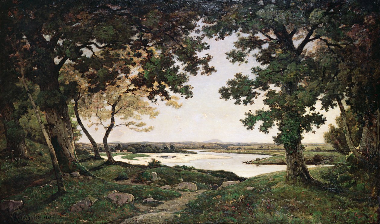 Skovklædt landskab med en sandflod, 1882 af Henri Joseph Harpignies