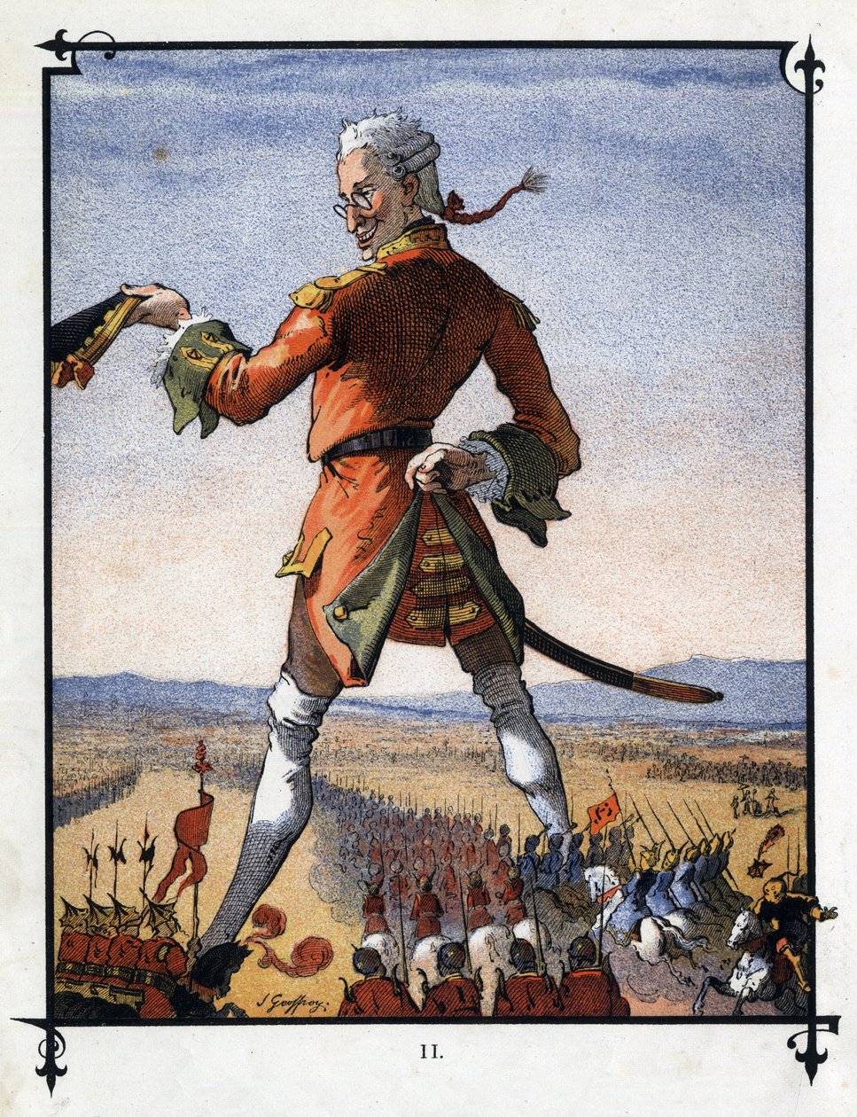 Lemuel Gulliver kommanderer Lilliputians hær. Illustration til "" Gulliver