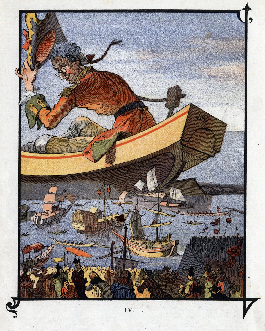 Lemuel Gulliver sagde farvel til Lilliputians. Illustration til "" Gulliver