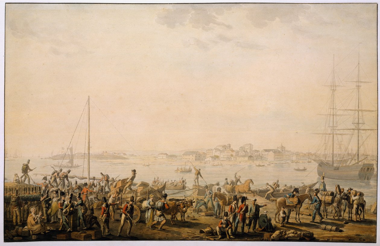 Den britiske hærs landgang ved Mondego Bay, omkring 1808 af Henri LEveque