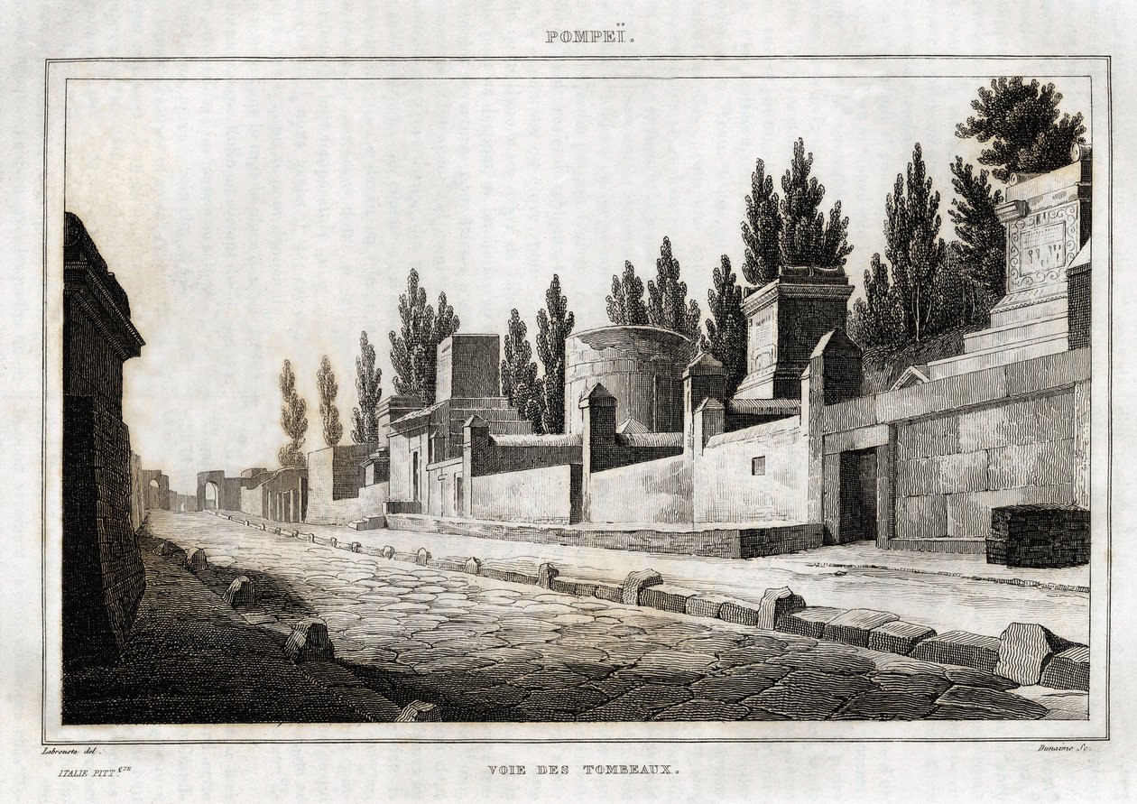 Vejen til gravene, i Pompei, gravering af Labrouste, i "Picturesque Italy"", Amable Coste-redaktør, Paris af Henri Labrouste
