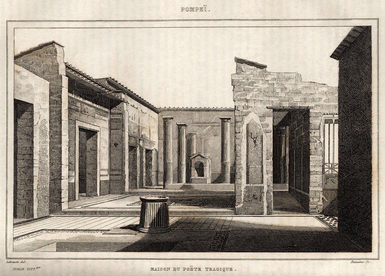 Den tragiske digters hus i Pompei, gravering af Labrouste af Henri Labrouste