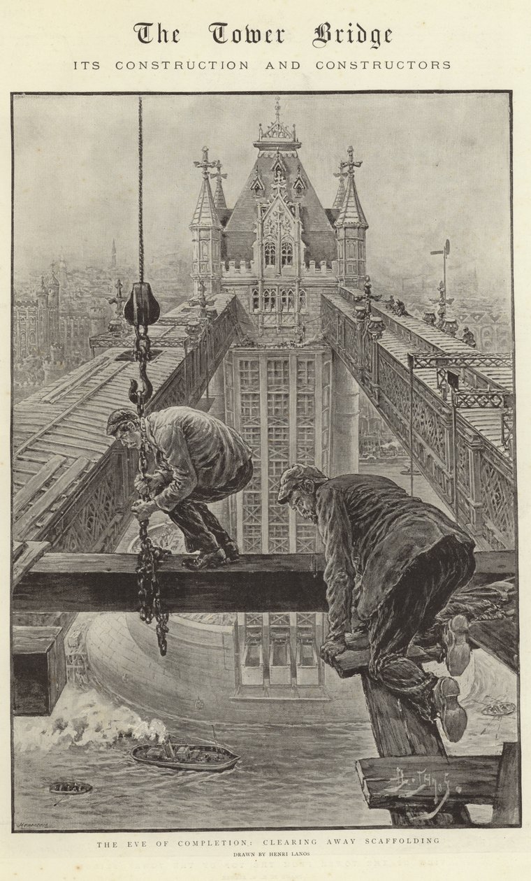 Tower Bridge, dens konstruktion og konstruktører (litografi) af Henri Lanos
