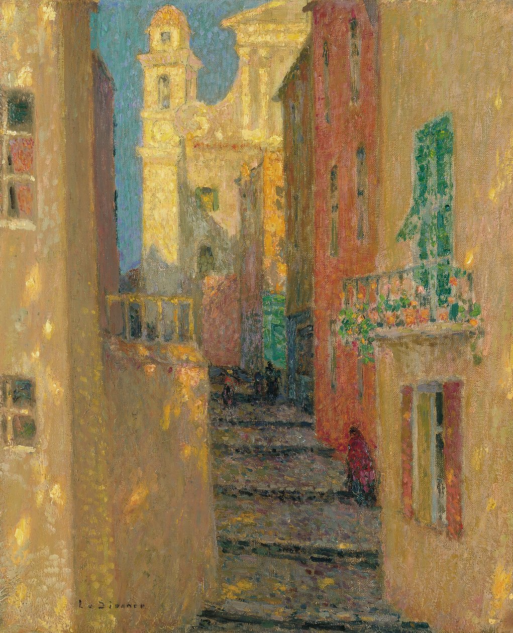 Rue de lEglise, Villefranche-sur-Mer, 1928 af Henri Le Sidaner