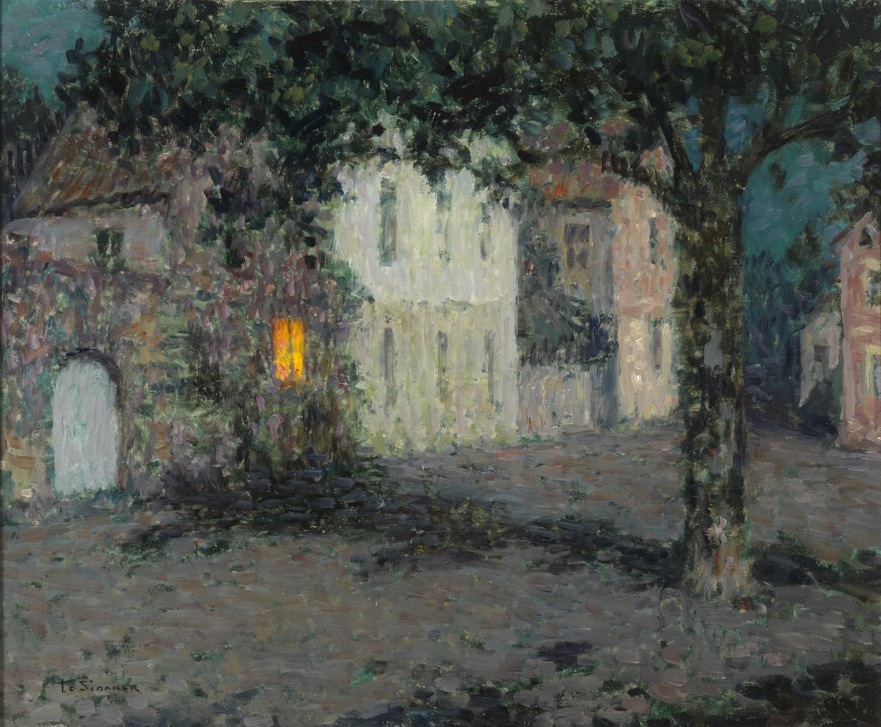 Moonlit City Square i Cherbourg, ca 1934 af Henri Le Sidaner
