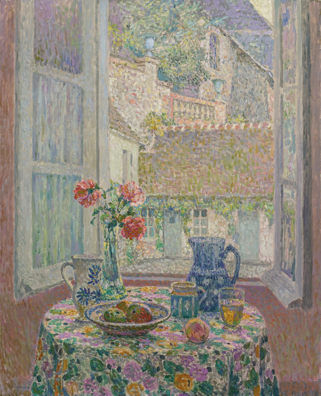 Bord med udsigt over gården, 1926 af Henri Le Sidaner