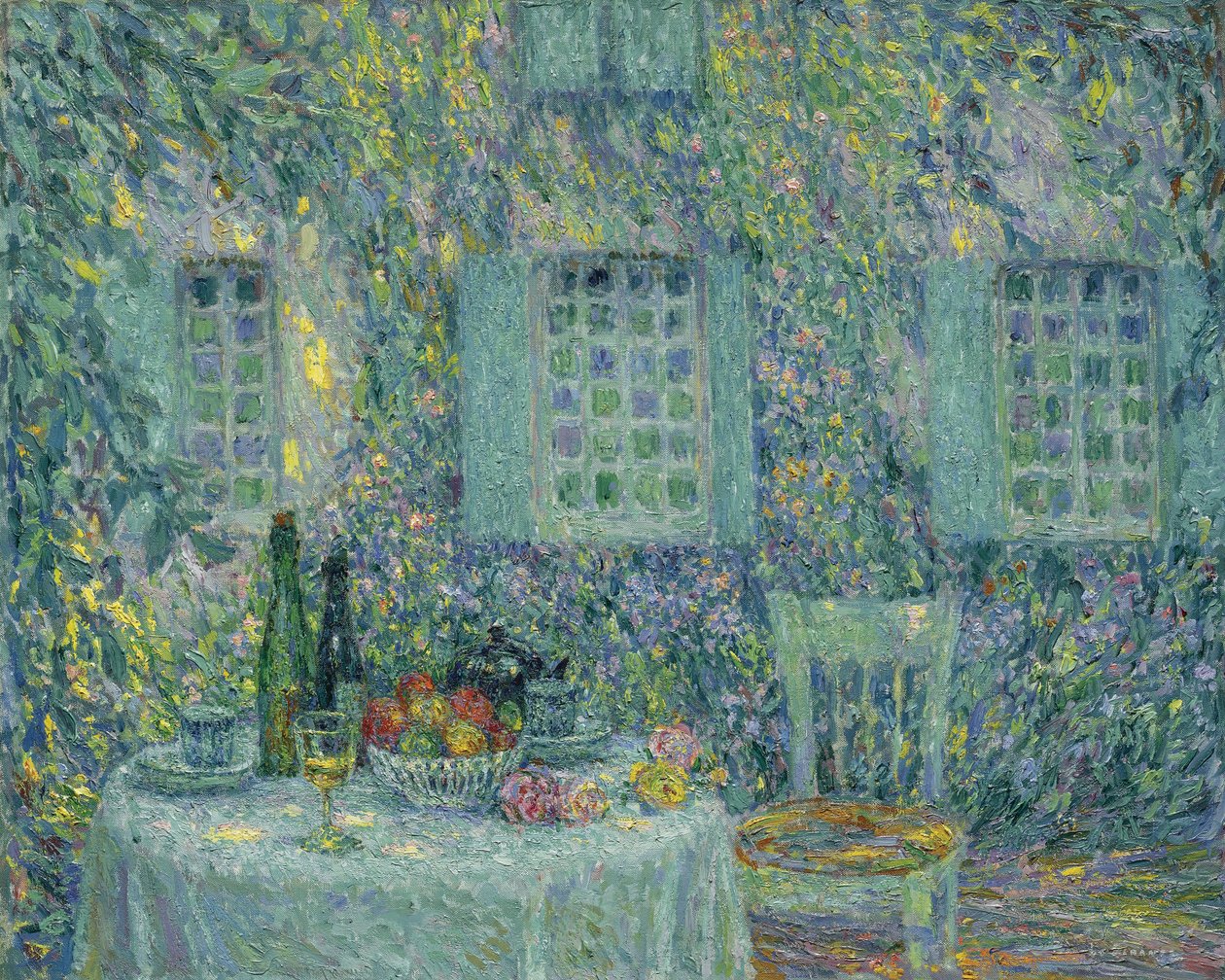 Bordet. Solen på bladene, Gerberoy, 1917 af Henri Le Sidaner