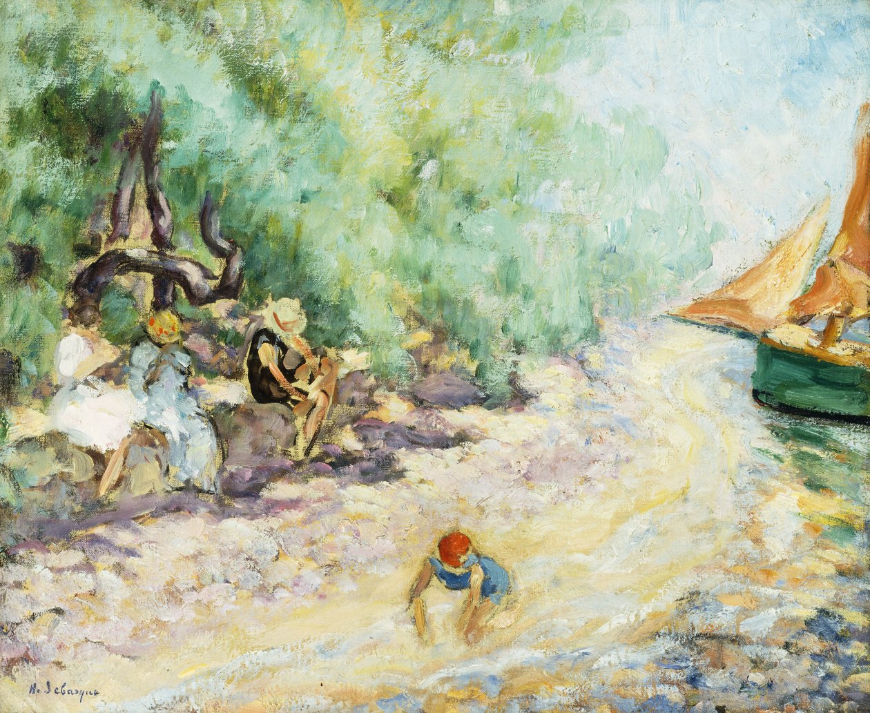 Badende ved siden af ​​en flod; Badende ved floden, af Henri Lebasque