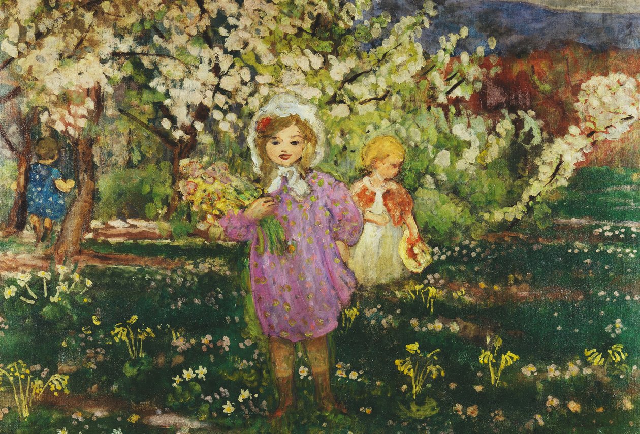 Børn i en frugthave i blomst; Børn i en blomstrende frugthave, 1914 af Henri Lebasque