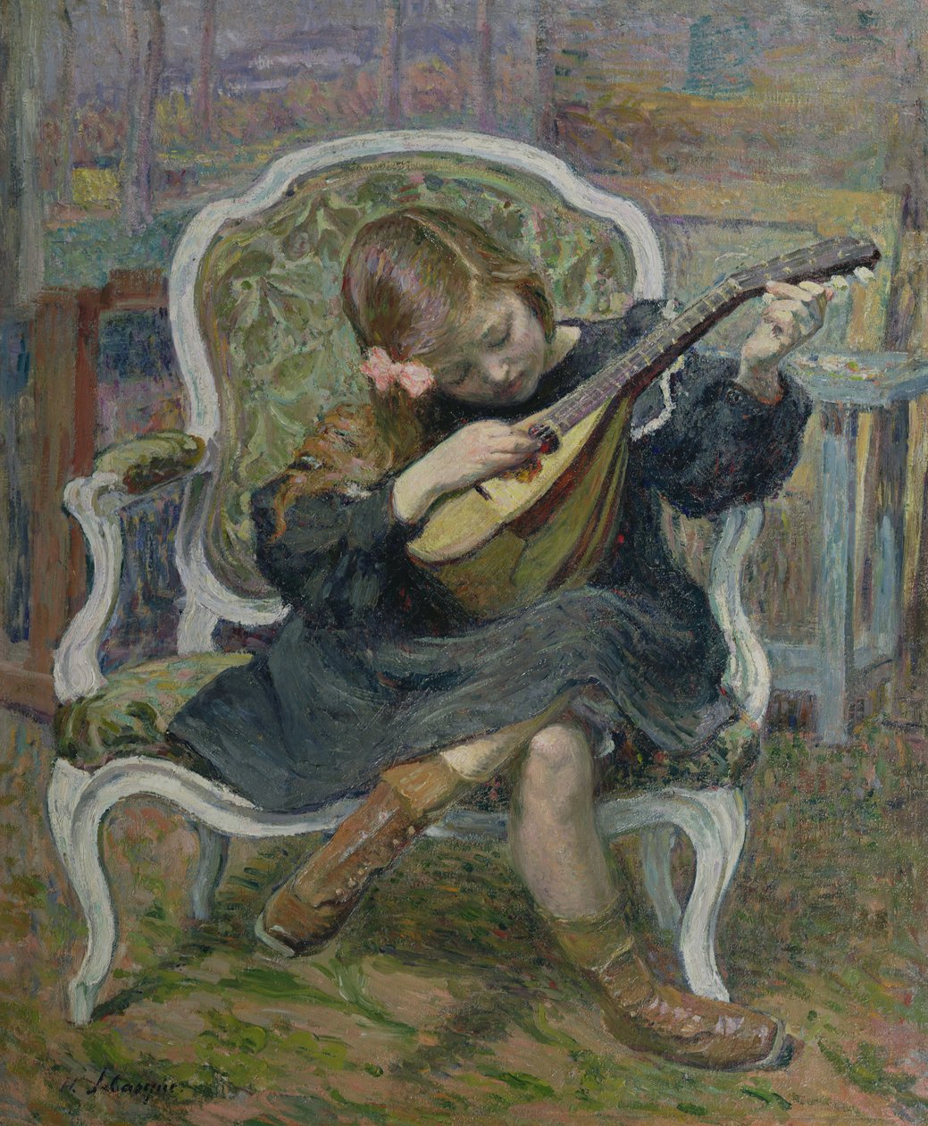 Pige spiller mandolin af Henri Lebasque