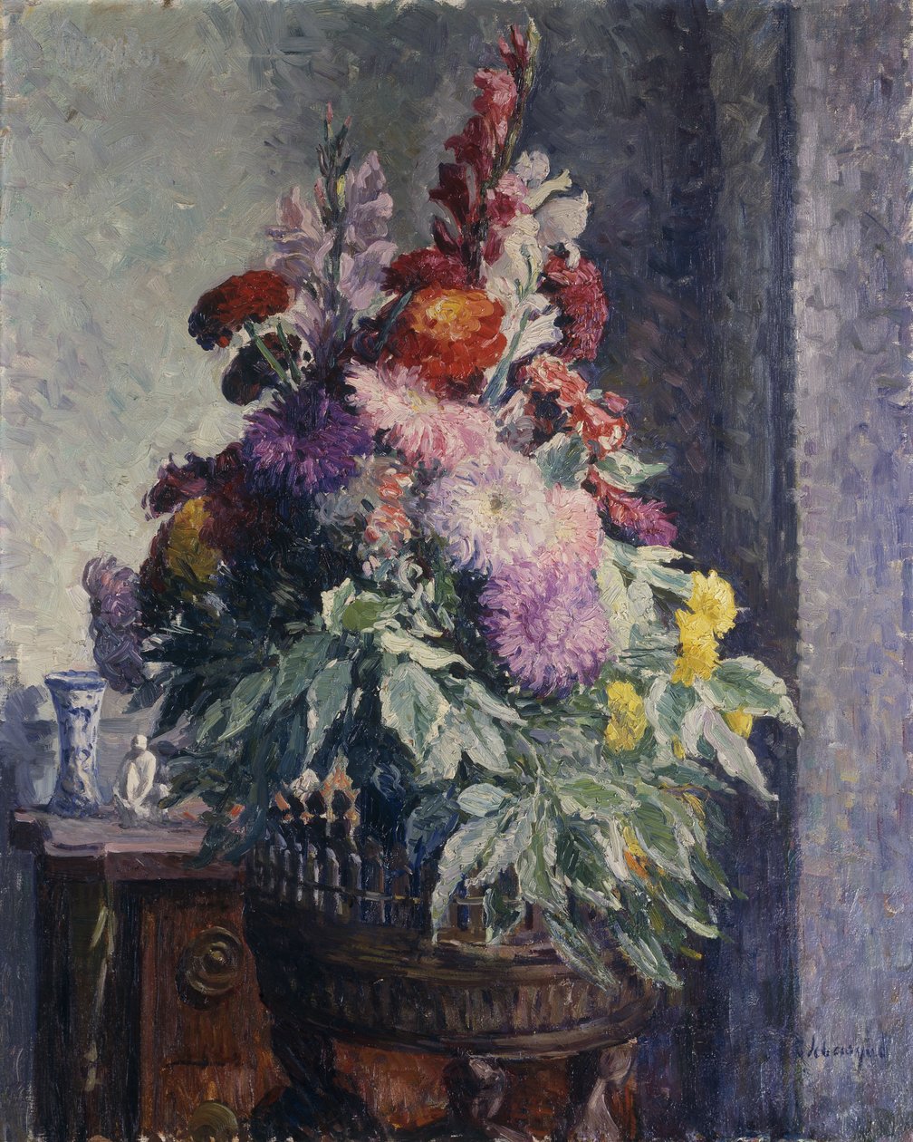 Interiør med Buket Blomster; Interiør med en buket blomster, af Henri Lebasque